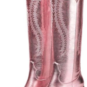 Elegant Pink Metallic Heeled Boots